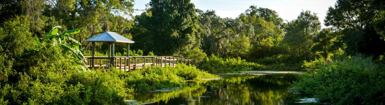 A waterfront gazebo at D.J. Wilcox Preserve in Fort Pierce, Florida A waterfront gazebo at D.J. Wilcox Preserve in Fort Pierce, Florida