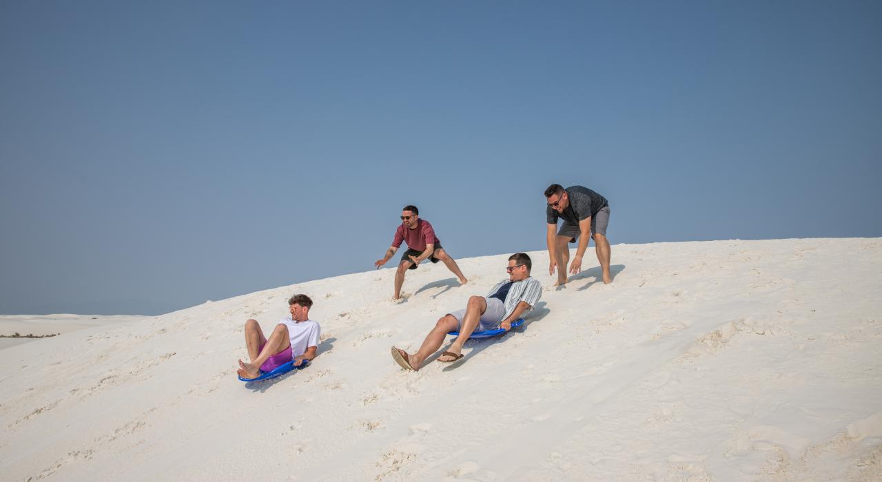 The Sorted Food crew goes sandboarding in New Mexico while on location for the GoUSA TV series Four Corners Mystery Tour with Sorted Food