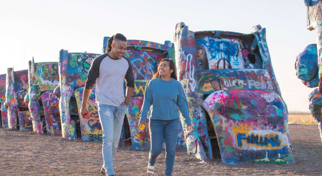 Touring Cadillac Ranch near Amarillo, Texas